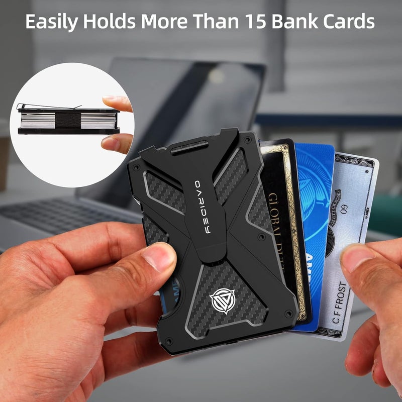 Oaridey AirTag Wallet (No AirTag) with Money Clip, Slim Wallet with AirTag Holder, Minimalist Wallet for Men, Carbon Fiber Wallet, RFID Blocking, Holds 15 Cards, Ultra-Thin Tactical Wallet- Black - Image 5